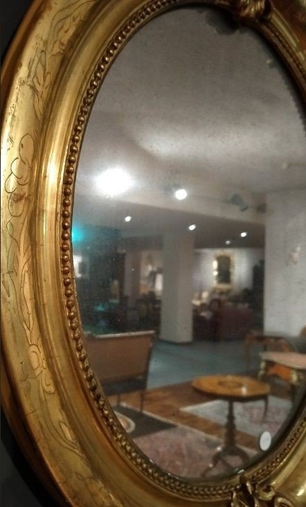  Miroir Ovale Avec Gravures Sur Cadre Des Années 1800-photo-2