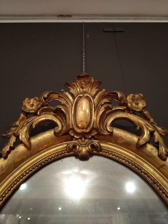  Miroir Ovale Avec Gravures Sur Cadre Des Années 1800-photo-3