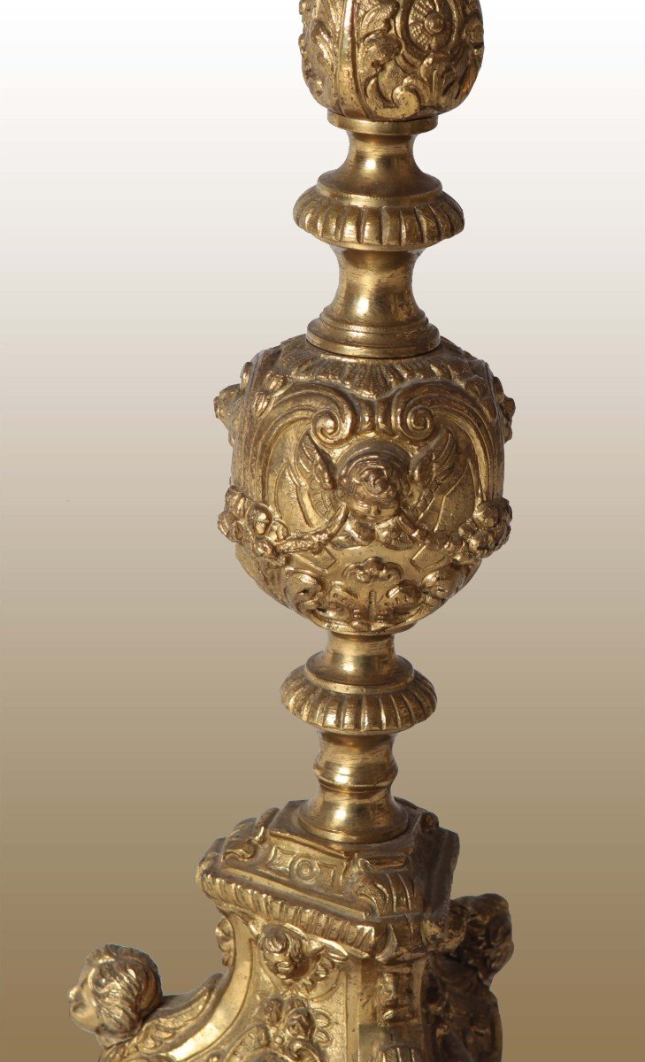 Paire De Lampes Bougeoirs En Bronze Doré Des Années 1800-photo-3