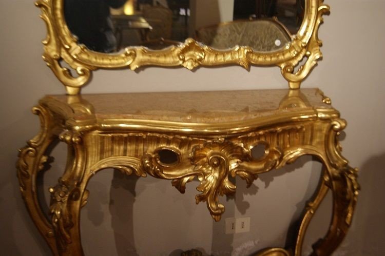 Salon Français 10 Pièces De Style Louis XV 1800 En Bois Doré à La Feuille d'Or avec fauteuils et canapé-photo-4
