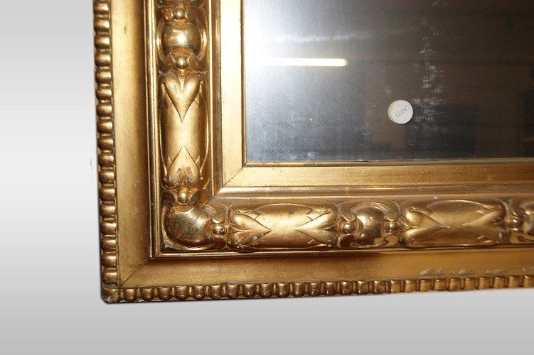  Grand Miroir Carré Rectangulaire Symétrique Du Milieu Des Années 1800 Doré à La Feuille d'Or-photo-2