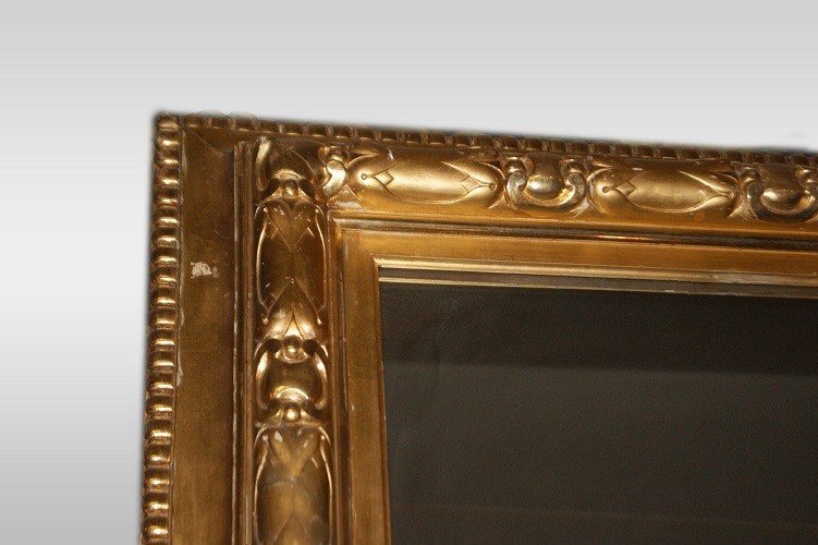  Grand Miroir Carré Rectangulaire Symétrique Du Milieu Des Années 1800 Doré à La Feuille d'Or-photo-3