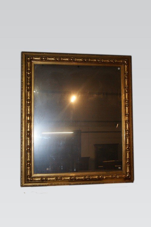  Grand Miroir Carré Rectangulaire Symétrique Du Milieu Des Années 1800 Doré à La Feuille d'Or