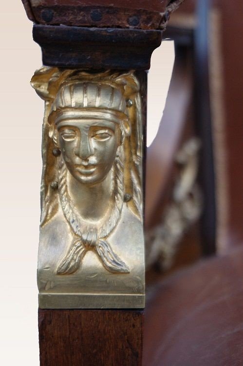  Trois Fauteuils Empire En Acajou Avec De Riches Applications En Bronze Des Années 1800-photo-2