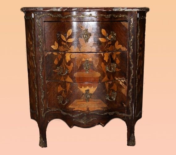 Commode Française De Style Louis XV Marquetée Des Années 1800 Palissandre Avec Bronzes Marbre-photo-2