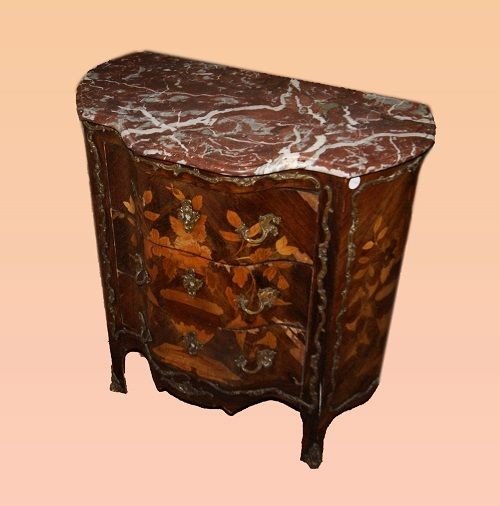 Commode Française De Style Louis XV Marquetée Des Années 1800 Palissandre Avec Bronzes Marbre-photo-4