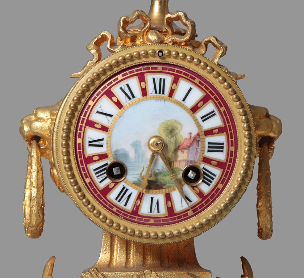 Triptyque Composé d'Une Horloge Et De Deux Vases En Porcelaine De Sèvres Des Annes 1800-photo-3