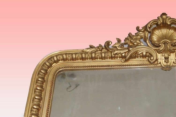 Grand Miroir Français De Style Louis XVI Des Années 1800 Avec Chaperon Et Moulures-photo-4