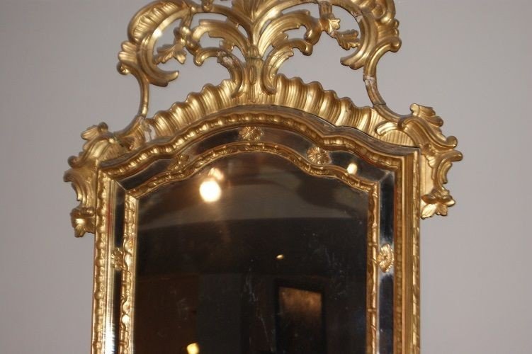 Spectaculaire Miroir Italien Des Années 1700 Feuille d'Or Doré Louis XV-photo-1