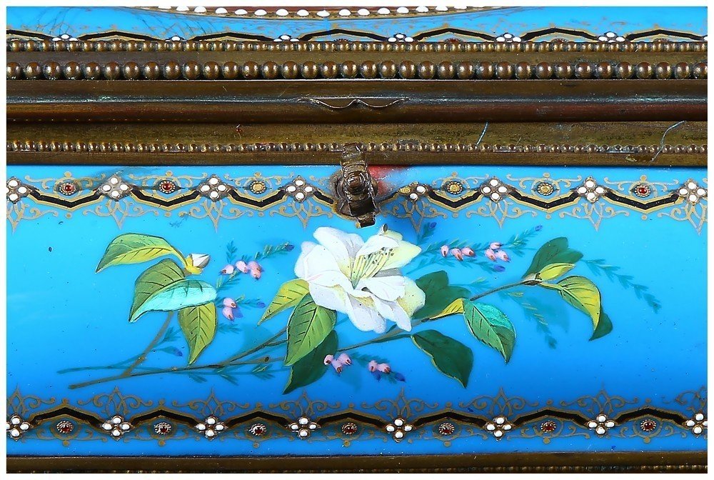  Boîte à Bijoux d'Excellente Facture En Porcelaine Bleue Autrichienne Des Années 1800-photo-3