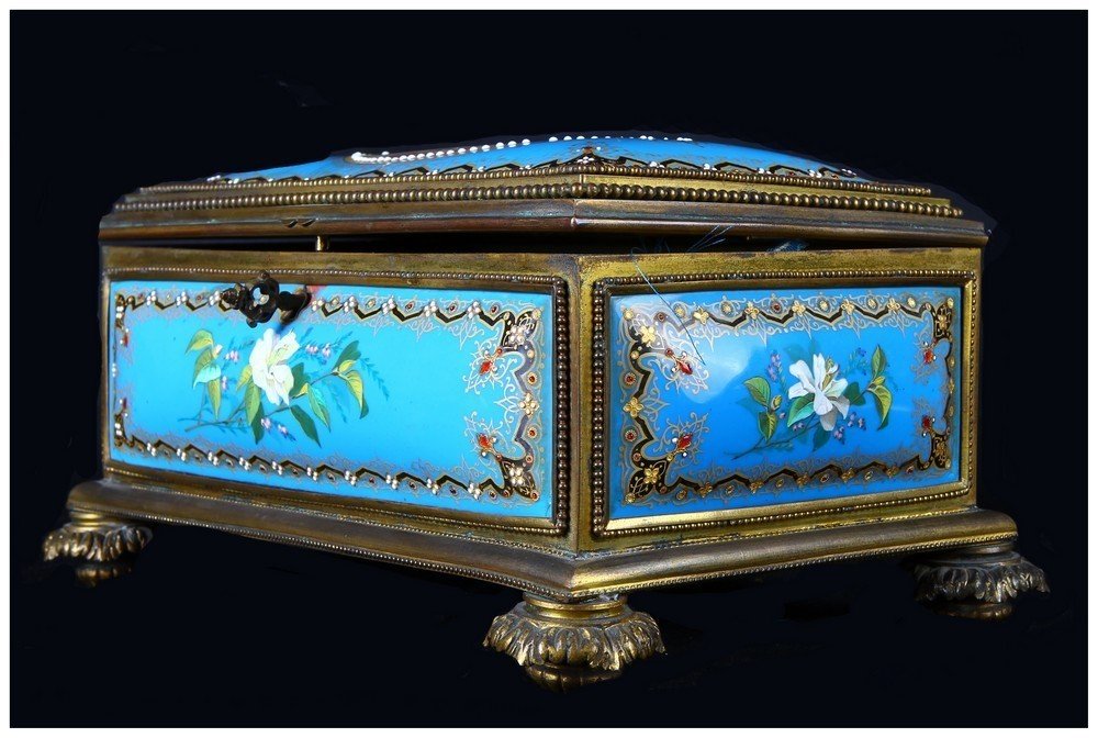  Boîte à Bijoux d'Excellente Facture En Porcelaine Bleue Autrichienne Des Années 1800-photo-3