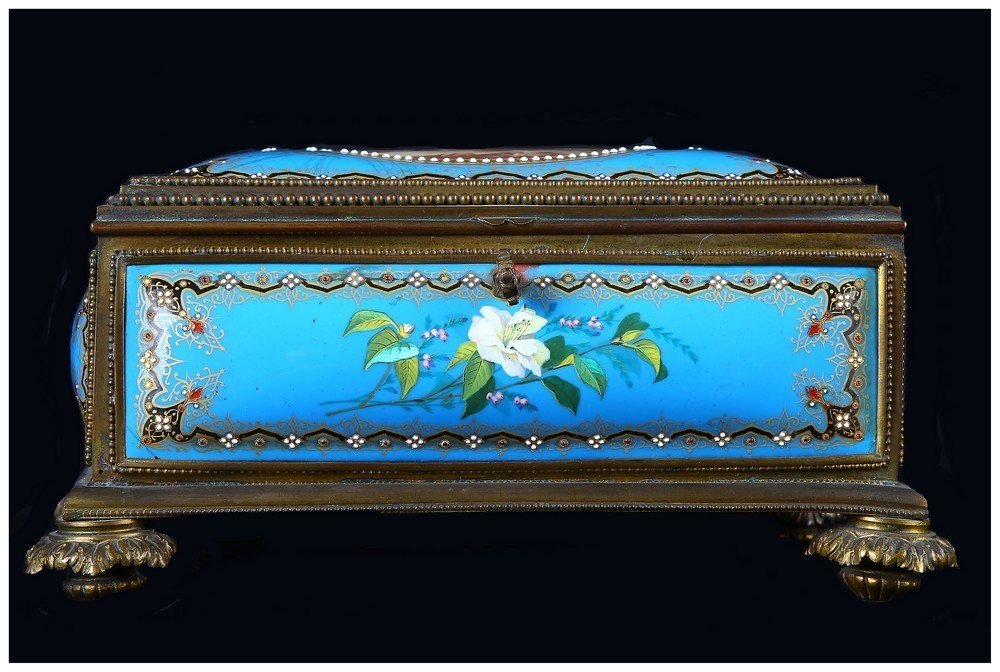  Boîte à Bijoux d'Excellente Facture En Porcelaine Bleue Autrichienne Des Années 1800