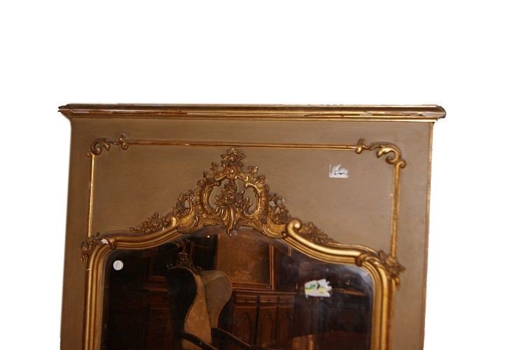  Grand Miroir Miroir De Cheminée Trumeaux De Style Louis XV Des Années 1800, Doré-photo-2