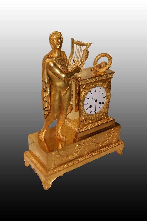  Pendule De Table Parisienne Des Années 1800 Empire Homme à La Lyre-photo-2