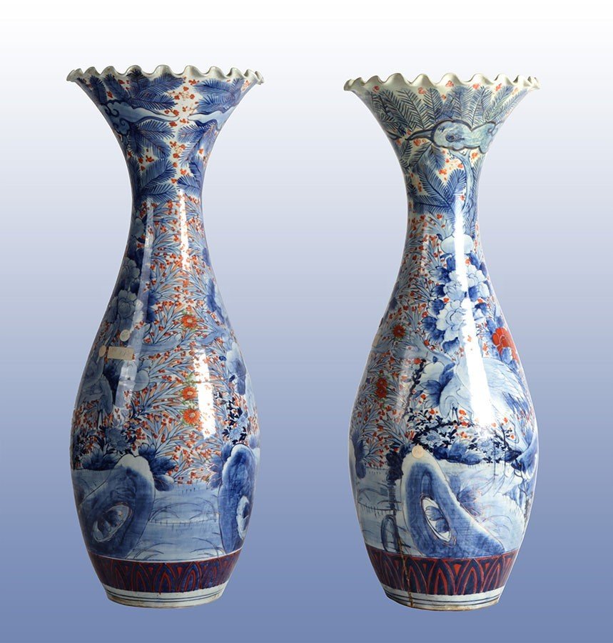  Paire De grands Vases De Cratère En Porcelaine Chinoise Antique Du Milieu Des Années 1800