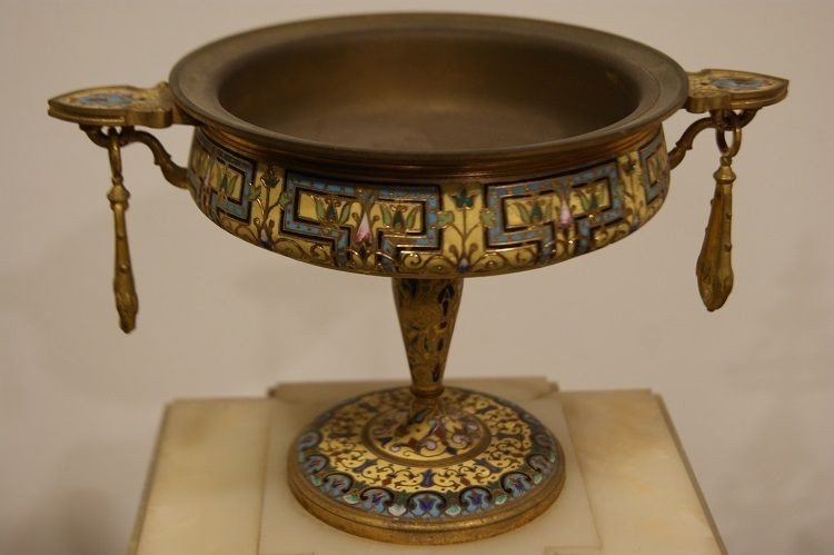 Pendule Triptyque Et Bougeoirs Français En Marbre Et Bronze Décorés Dans Style éclectique 1800-photo-4