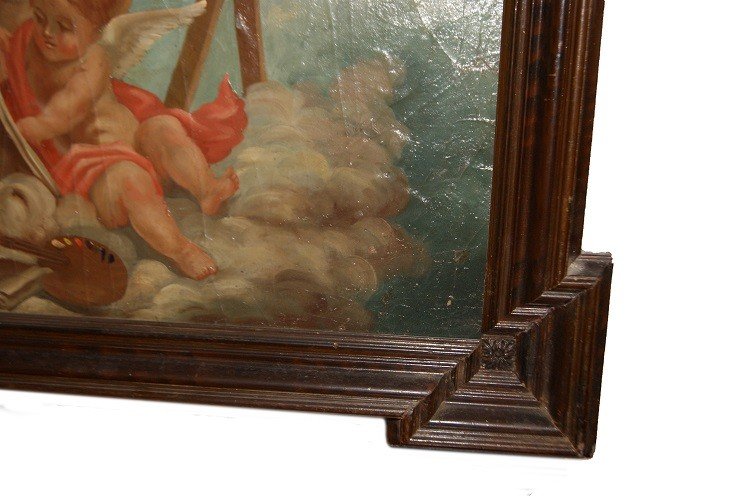Olio su tela italiano del 1700 raffigurante "Angeli Cherubini"-photo-3