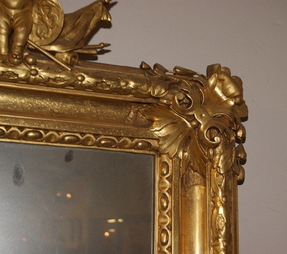 Stupenda specchiera francese dorata con putto-photo-3
