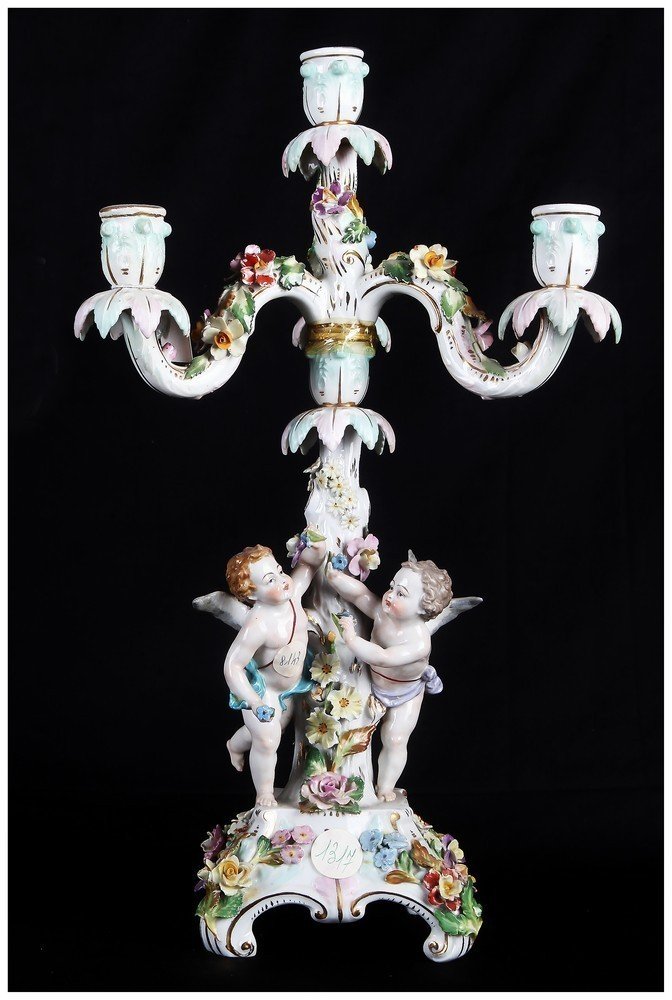 Coppia di candelabri in porcellana vienna a quattro fiamme-photo-4