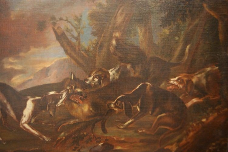 Coppia di oli su tela del 1600 "Scene di caccia"-photo-1