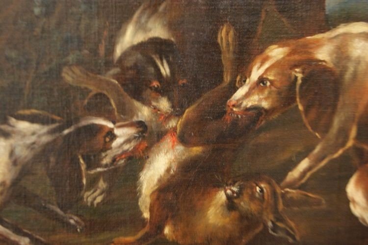 Coppia di oli su tela del 1600 "Scene di caccia"-photo-6
