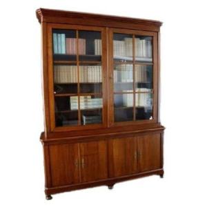 Grande libreria francese stile Impero di fine 1800 in legno noce