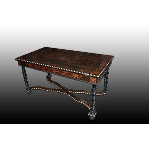Antico tavolo scrittoio di inizio 1800 olandese in ebano intarsi avorio