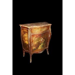 Vernis Martin cabinet painted with a gallant scene and marble top from the 19th century