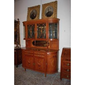 Grande credenza inglese stile Sheraton della seconda metà 1800 in legno satinwood