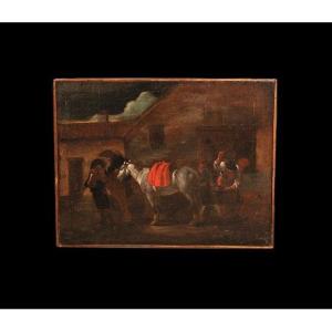Olio su tela di fine 1600 inizio 1700 raffigurante Maniscalco