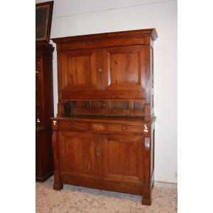 Grande credenza doppio corpo stile Impero di inizio 1800 in legno di rovere