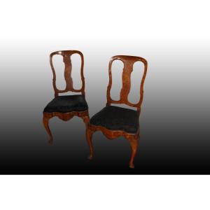 Gruppo di 6 sedie olandesi del 1700 riccamente intarsiate