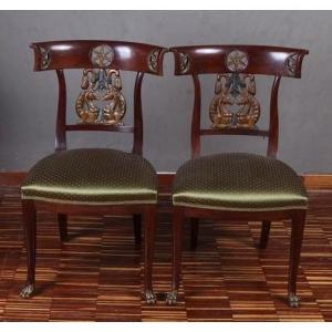 Gruppo di 4 sedie genovesi di inizio 1800, stile Impero, in legno di mogano
