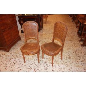 Gruppo di 8 sedie francesi di fine 1800, stile Luigi XVI, in legno di noce
