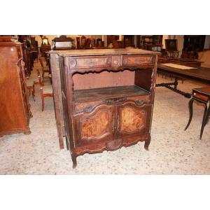 Credenza provenzale del 1700 in legno di noce e radica di noce con 2 ante e vano a giorno impre