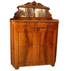 Credenza alta, Nord Europa della metà del 1800, stile Biedermeier in piuma di mogano