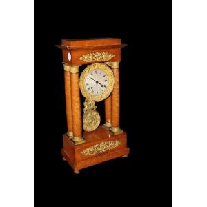 Bellissimo orologio francese della seconda metà del 1800, stile Impero, in legno di olmo 