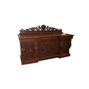 Grande credenza scozzese di metà 1800, stile Tudor, in legno di rovere