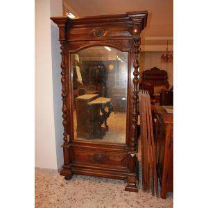 Armadio ad 1 porta con specchio del 1800 stile Luigi Filippo in legno di noce