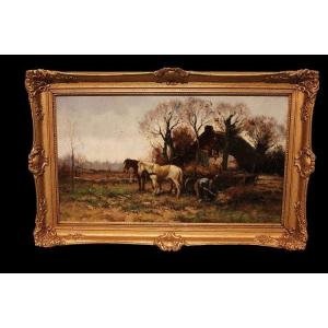 Olio su tela raffigurante scena campestre firmato Cor Bouter 1888-1966 (C.Verschuur)