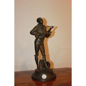 Piccola scultura francese della seconda metà del 1800 in bronzo raffigurante Pierrot