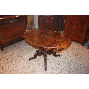 Tavolo inglese della prima metà de 1800, stile Regency, in legno di noce e radica di noce