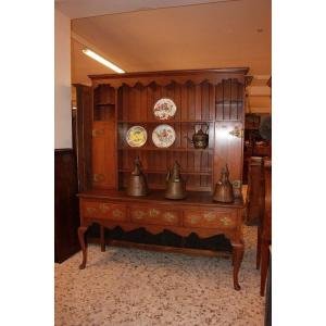 Credenza inglese di fine 1700 inizio 1800, stile Queen Anne, in legno di rovere