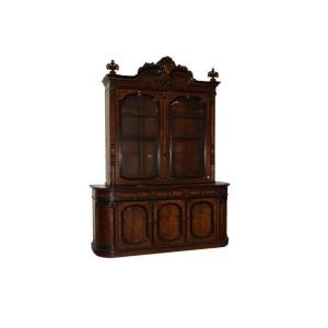 Grande credenza doppio corpo francese della prima metà del 1800, stile Luigi Filippo, in noce 