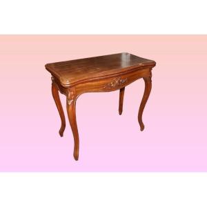 Tavolino da gioco francese della seconda metà del 1800, stile Luigi Filippo, in legno di mogano