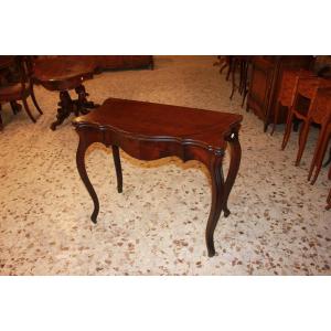 Tavolino da gioco italiano di metà 1800, stile Luigi Filippo, in legno di noce