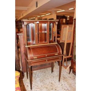 Cabinet credenzino francese di metà 1800, stile Luigi XVI, in legno di mogano e piuma di mogano