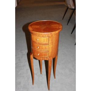 Tavolino circolare a cilindro francese del 1800 in legno di mogano Stile Transizione
