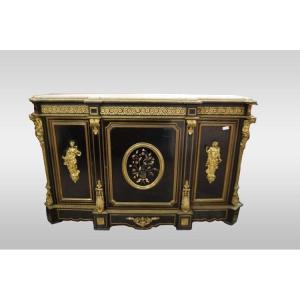 Servante 3 porte francese della prima metà del 1800, stile Boulle, in legno ebanizzato