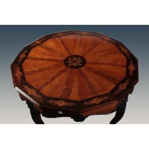 Tavolo dodecagonale francese della prima metà del 1800, stile Carlo X, in legno di palissandro 